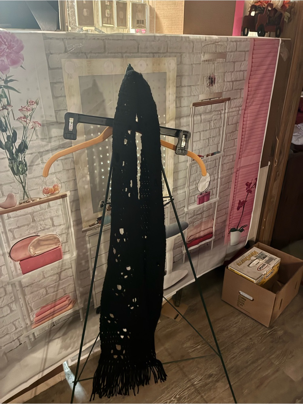 Handmade Black Crochet Fringe Scarf